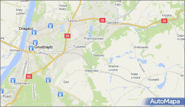 mapa Sadowo gmina Grudziądz, Sadowo gmina Grudziądz na mapie Targeo