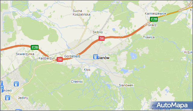 mapa Sianów, Sianów na mapie Targeo