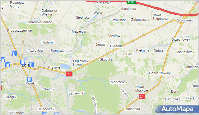 mapa Skotniki gmina Zgierz, Skotniki gmina Zgierz na mapie Targeo