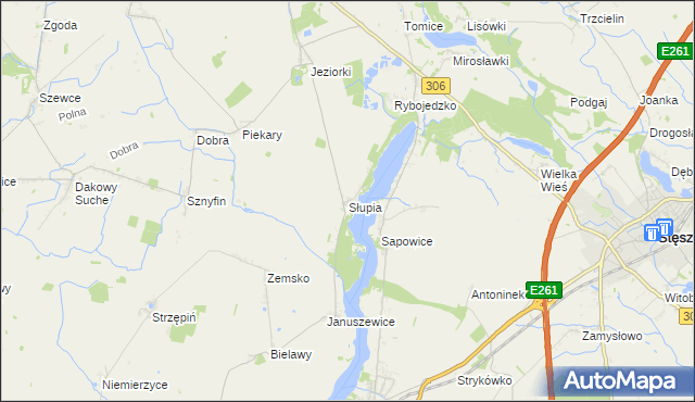 mapa Słupia gmina Stęszew, Słupia gmina Stęszew na mapie Targeo
