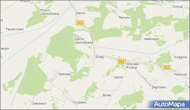mapa Śniaty gmina Wielichowo, Śniaty gmina Wielichowo na mapie Targeo