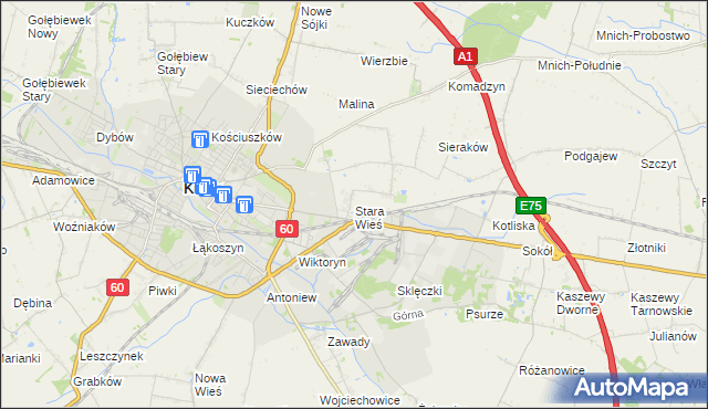 mapa Stara Wieś gmina Kutno, Stara Wieś gmina Kutno na mapie Targeo
