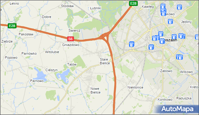 mapa Stare Bielice gmina Biesiekierz, Stare Bielice gmina Biesiekierz na mapie Targeo