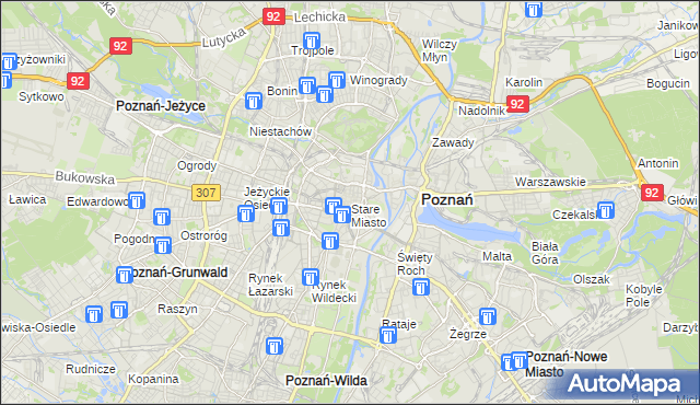 mapa Stare Miasto gmina Poznań, Stare Miasto gmina Poznań na mapie Targeo