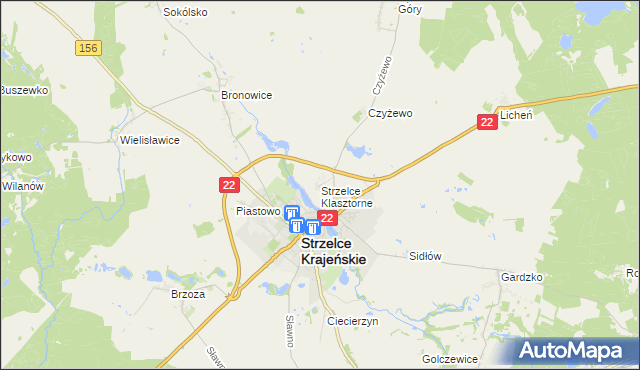 mapa Strzelce Klasztorne, Strzelce Klasztorne na mapie Targeo