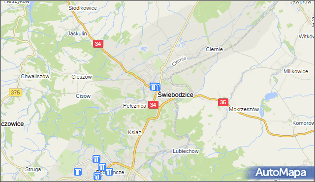 mapa Świebodzice, Świebodzice na mapie Targeo