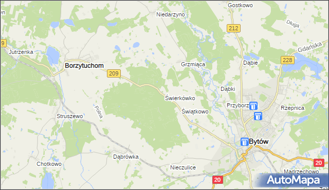 mapa Świerkówko gmina Bytów, Świerkówko gmina Bytów na mapie Targeo
