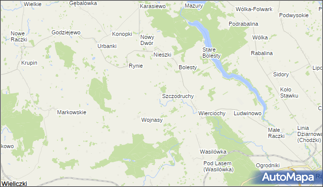 mapa Szczodruchy gmina Raczki, Szczodruchy gmina Raczki na mapie Targeo
