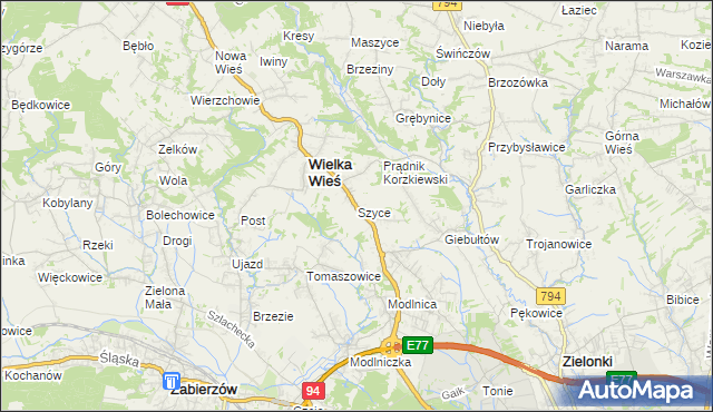 mapa Szyce gmina Wielka Wieś, Szyce gmina Wielka Wieś na mapie Targeo