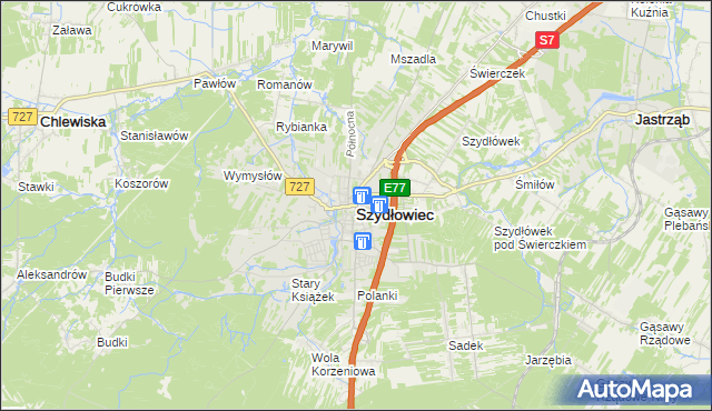 mapa Szydłowiec, Szydłowiec na mapie Targeo