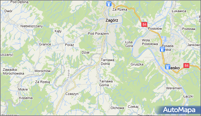 mapa Tarnawa Dolna gmina Zagórz, Tarnawa Dolna gmina Zagórz na mapie Targeo