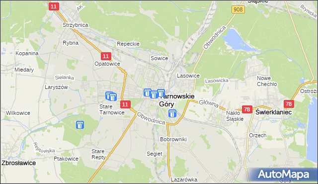 mapa Tarnowskie Góry, Tarnowskie Góry na mapie Targeo