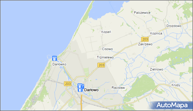 mapa Trzmielewo gmina Darłowo, Trzmielewo gmina Darłowo na mapie Targeo