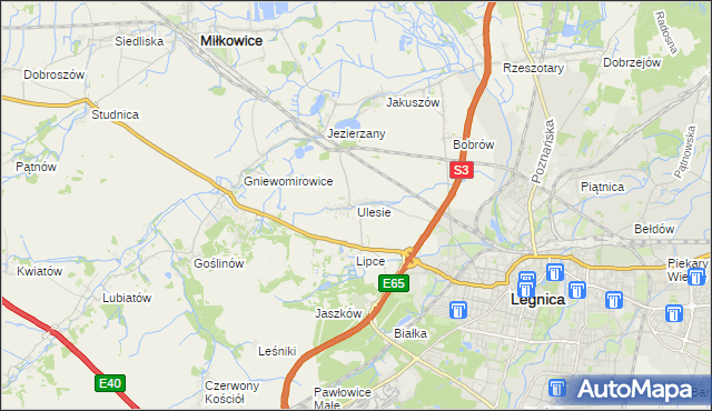 mapa Ulesie gmina Miłkowice, Ulesie gmina Miłkowice na mapie Targeo