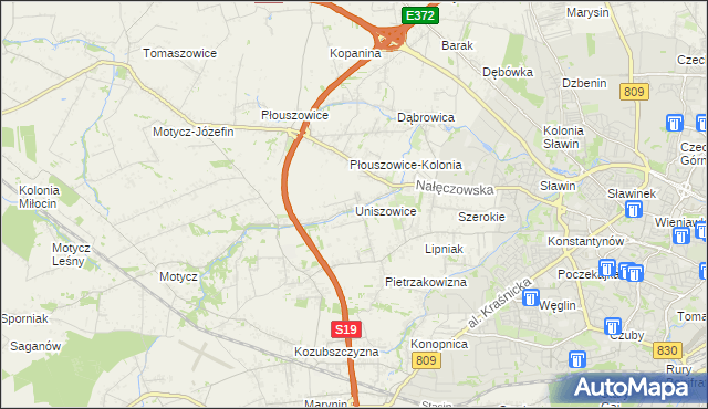 mapa Uniszowice, Uniszowice na mapie Targeo