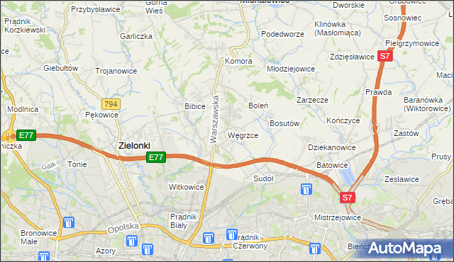 mapa Węgrzce gmina Zielonki, Węgrzce gmina Zielonki na mapie Targeo