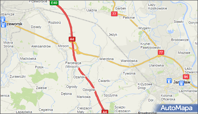 mapa Wierzbna gmina Pawłosiów, Wierzbna gmina Pawłosiów na mapie Targeo