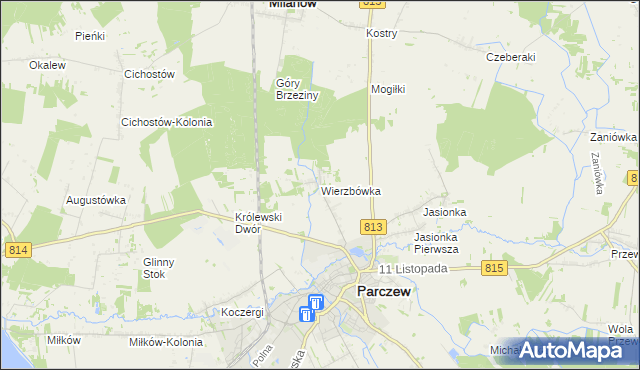 mapa Wierzbówka gmina Parczew, Wierzbówka gmina Parczew na mapie Targeo