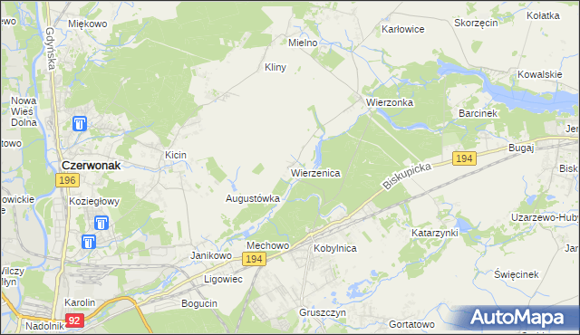 mapa Wierzenica, Wierzenica na mapie Targeo