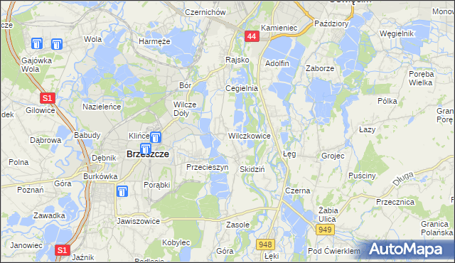 mapa Wilczkowice gmina Brzeszcze, Wilczkowice gmina Brzeszcze na mapie Targeo