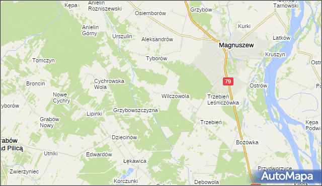 mapa Wilczowola gmina Magnuszew, Wilczowola gmina Magnuszew na mapie Targeo