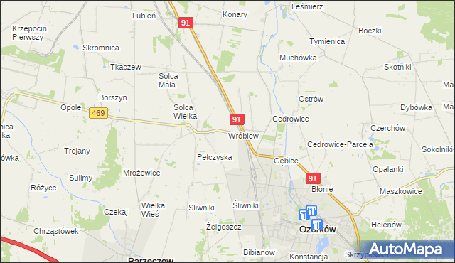 mapa Wróblew gmina Ozorków, Wróblew gmina Ozorków na mapie Targeo