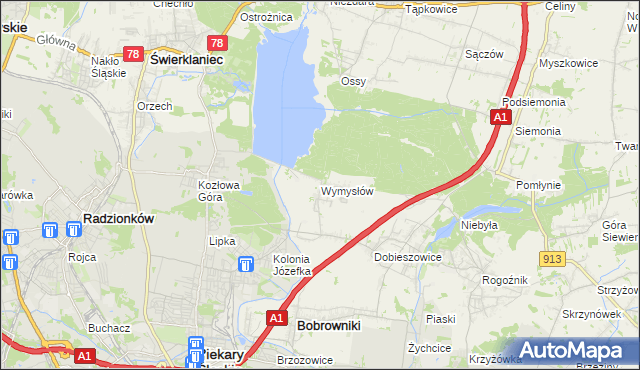 mapa Wymysłów gmina Bobrowniki, Wymysłów gmina Bobrowniki na mapie Targeo