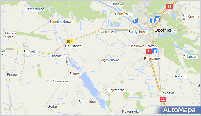 mapa Wymysłowo gmina Oborniki, Wymysłowo gmina Oborniki na mapie Targeo