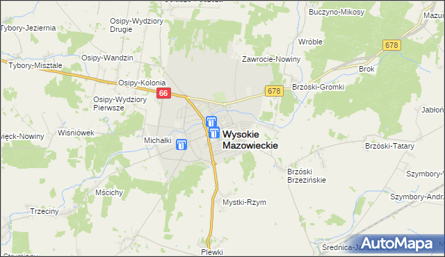 mapa Wysokie Mazowieckie, Wysokie Mazowieckie na mapie Targeo