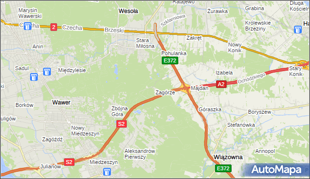 mapa Zagórze gmina Wiązowna, Zagórze gmina Wiązowna na mapie Targeo
