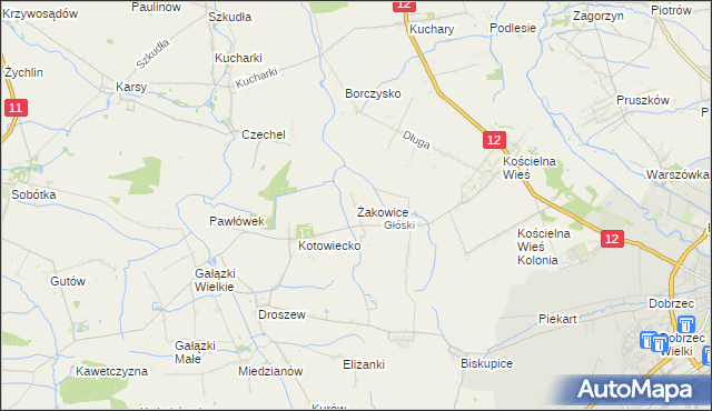 mapa Żakowice gmina Nowe Skalmierzyce, Żakowice gmina Nowe Skalmierzyce na mapie Targeo