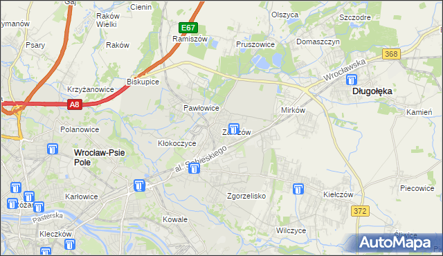 mapa Zakrzów gmina Wrocław, Zakrzów gmina Wrocław na mapie Targeo