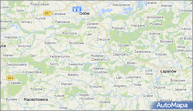 mapa Zalesiany gmina Gdów, Zalesiany gmina Gdów na mapie Targeo