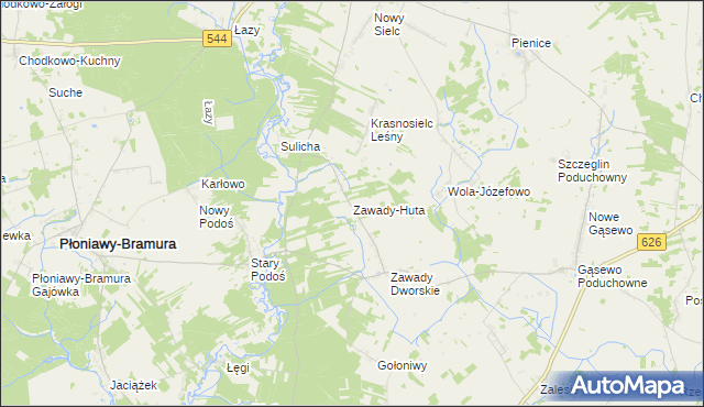 mapa Zawady-Huta, Zawady-Huta na mapie Targeo