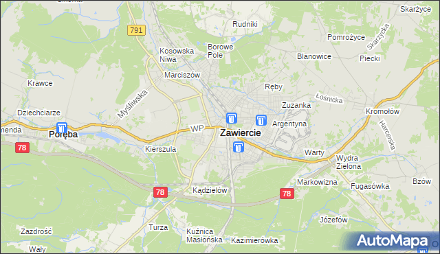 mapa Zawiercie, Zawiercie na mapie Targeo