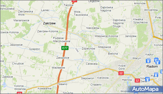 mapa Zdziechów gmina Zakrzew, Zdziechów gmina Zakrzew na mapie Targeo