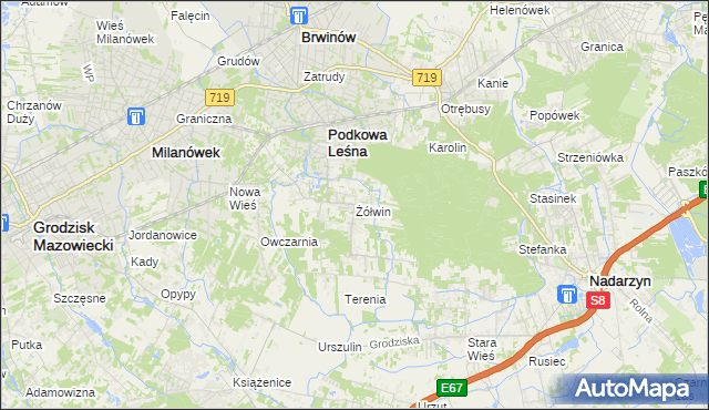 mapa Żółwin gmina Brwinów, Żółwin gmina Brwinów na mapie Targeo