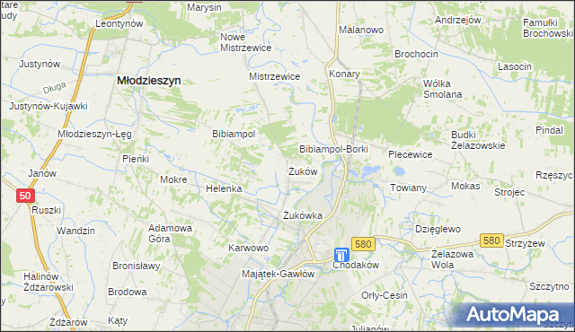 mapa Żuków gmina Sochaczew, Żuków gmina Sochaczew na mapie Targeo