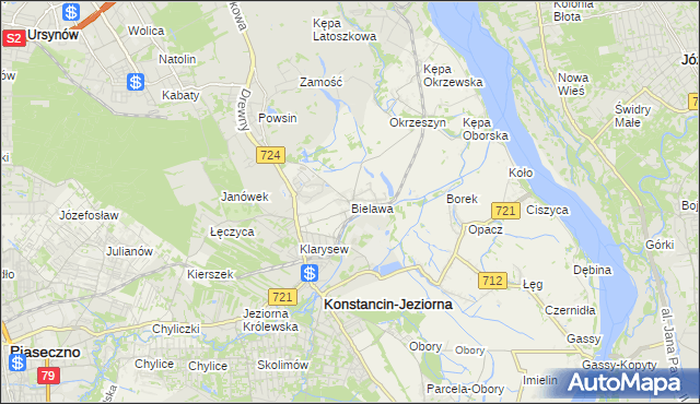 mapa Bielawa gmina Konstancin-Jeziorna, Bielawa gmina Konstancin-Jeziorna na mapie Targeo