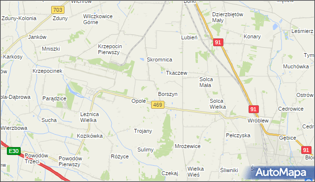 mapa Borszyn, Borszyn na mapie Targeo