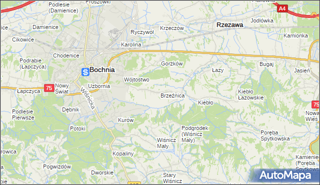 mapa Brzeźnica gmina Bochnia, Brzeźnica gmina Bochnia na mapie Targeo