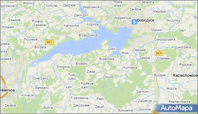 mapa Brzezowa gmina Dobczyce, Brzezowa gmina Dobczyce na mapie Targeo