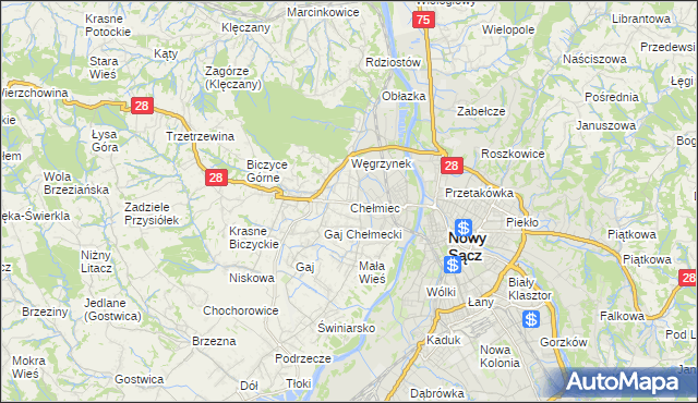 mapa Chełmiec powiat nowosądecki, Chełmiec powiat nowosądecki na mapie Targeo