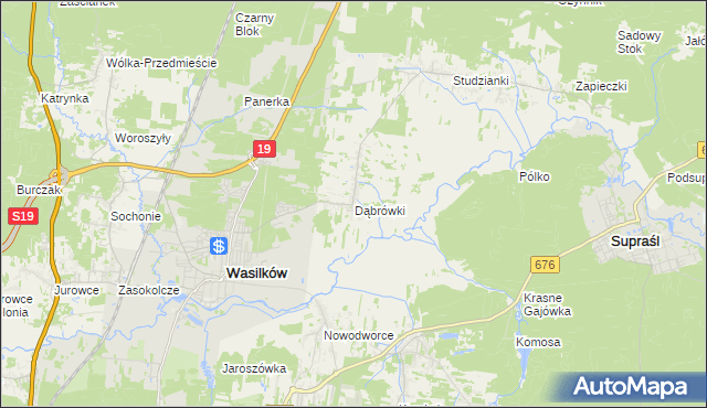 mapa Dąbrówki gmina Wasilków, Dąbrówki gmina Wasilków na mapie Targeo