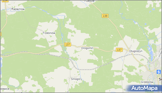 mapa Drogomin gmina Sulęcin, Drogomin gmina Sulęcin na mapie Targeo