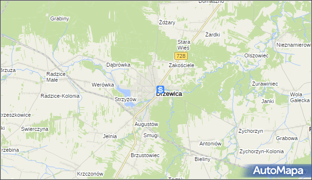 mapa Drzewica powiat opoczyński, Drzewica powiat opoczyński na mapie Targeo