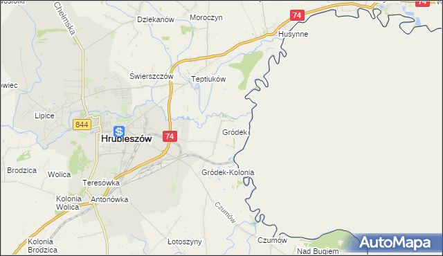 mapa Gródek gmina Hrubieszów, Gródek gmina Hrubieszów na mapie Targeo