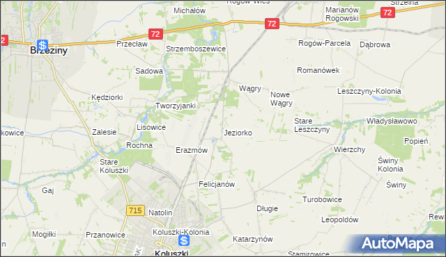 mapa Jeziorko gmina Koluszki, Jeziorko gmina Koluszki na mapie Targeo