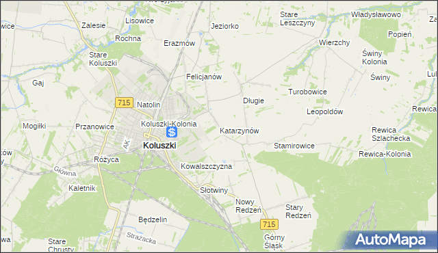 mapa Katarzynów gmina Koluszki, Katarzynów gmina Koluszki na mapie Targeo