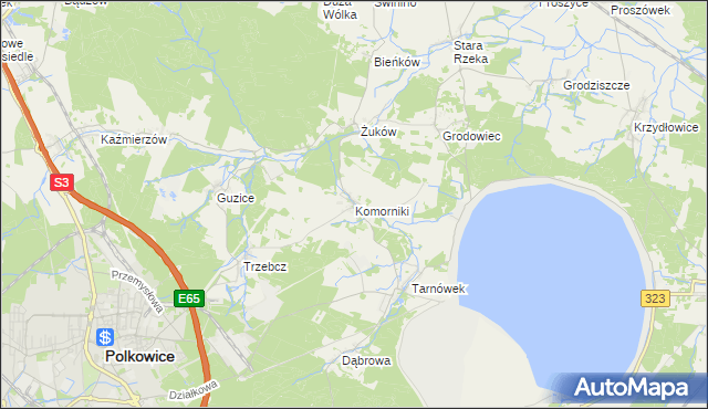 mapa Komorniki gmina Polkowice, Komorniki gmina Polkowice na mapie Targeo